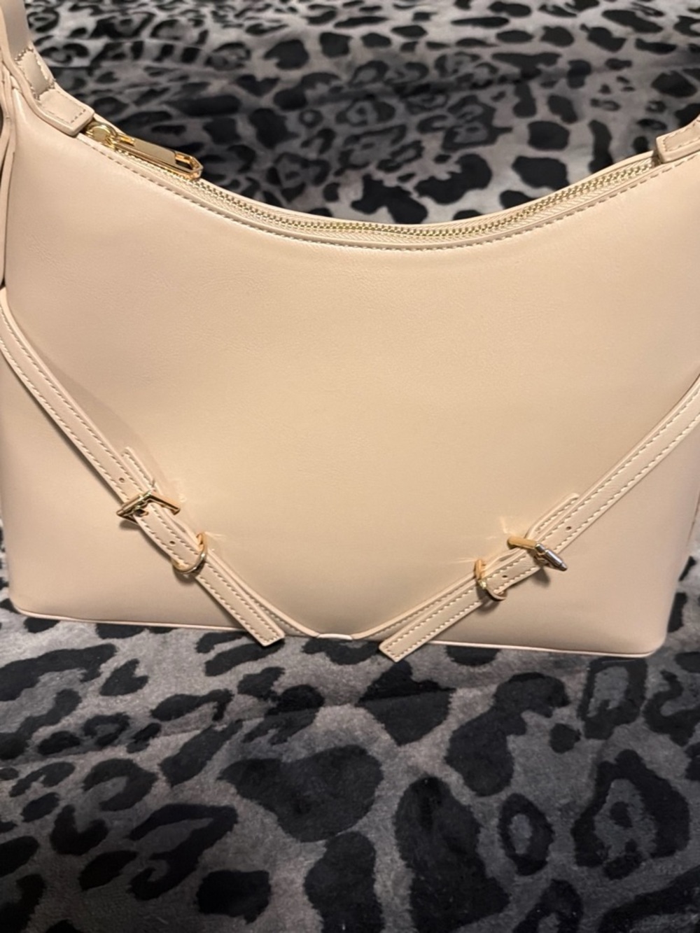 Cream Shoulder Bag with Gold Accents